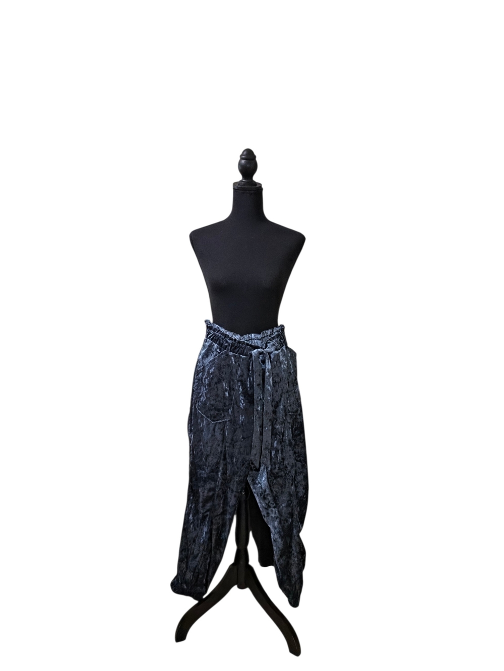 Jolt Crushed Velvet High-Low Wrap Skirt - Dark Blue
